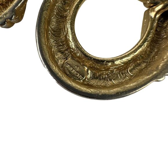 Vintage Givenchy Gold Plated Logo Door Knockers Clip-on Earrings Dangle Signed - Picture 8 of 8